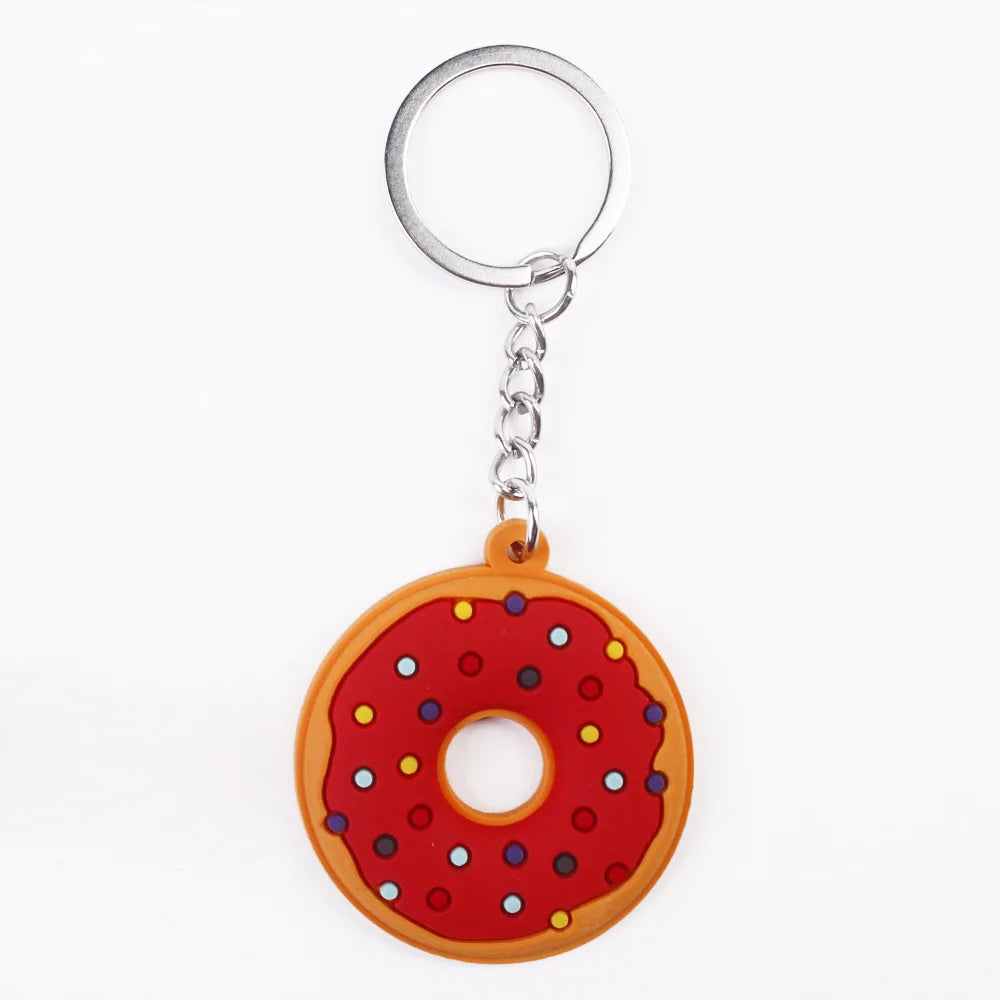 Creative Simulation Cute Donut keychain PVC keychain Schoolbag Pendant Car Key Decoration PVC Soft Glue Party Exquisite Gift