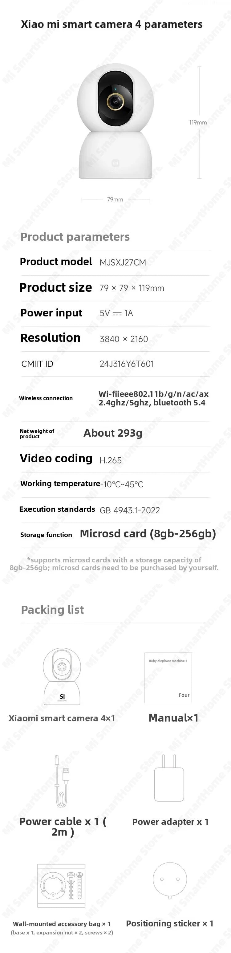 Xiaomi Smart Camera 4 Dual-band Wi-Fi 6 8MP 4K HDR AI Tracking Night Vision Two-Way Audio Home Security Baby Monitor Pet Camera