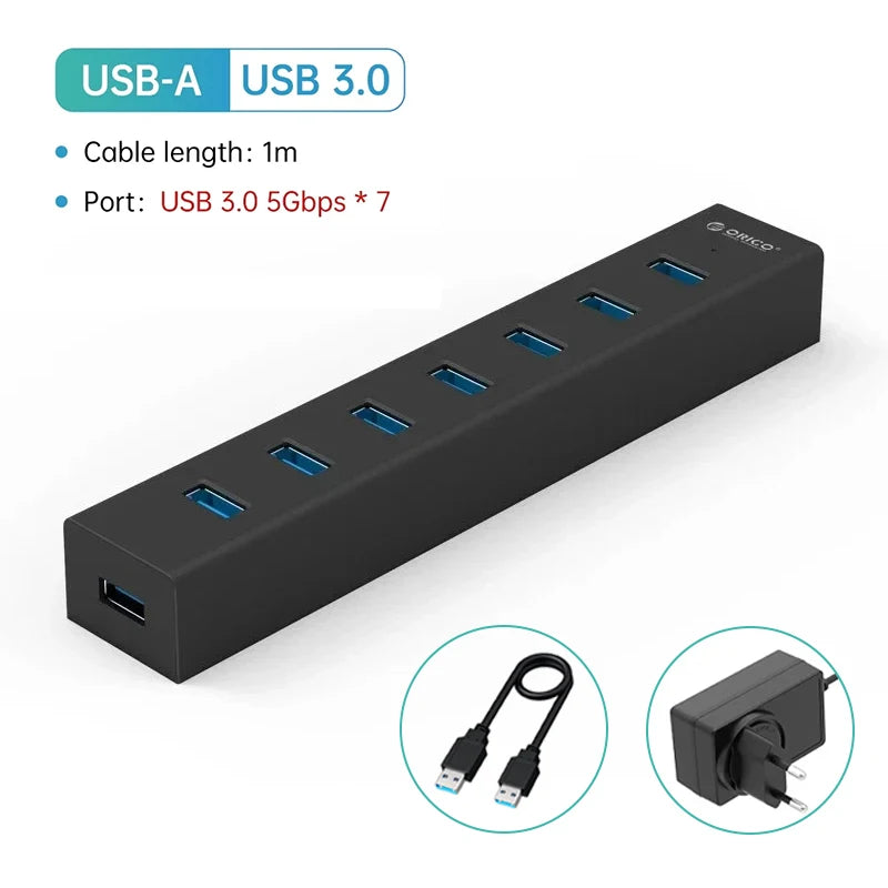 ORICO USB 3.0 Hub 7-port USB3.0 High-speed Transmission HUB Portable USB with Power Distributor Suitable for Laptop MacBook Pro