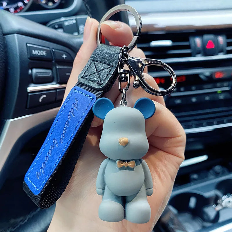 New Simple Fashion Cute PVC Bow Tie Bear Keychain Kawaii Cartoon Animal Keychain Cute Bag Pendant Keychain Car Key Ring Charm