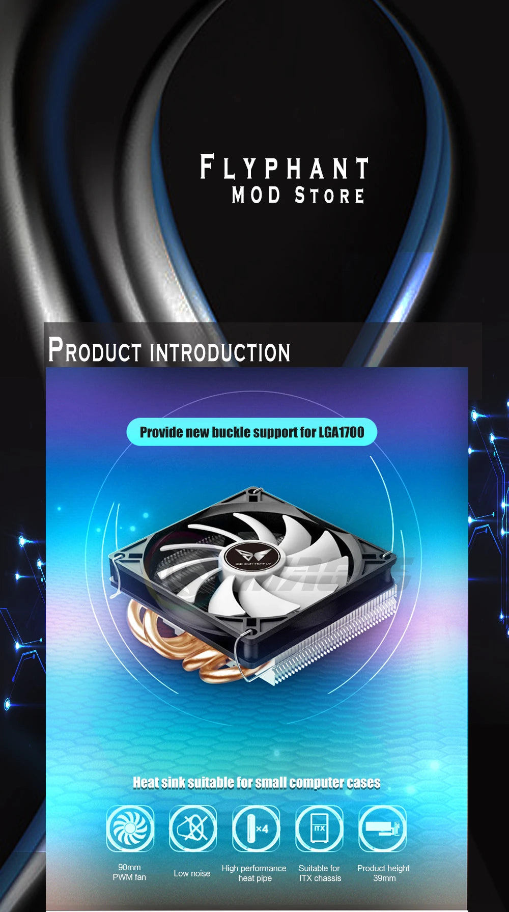 CPU Cooler for Mini ITX Case Ultra-thin Z39 4 HeatPipe CPU Radiator Support AMD/Intel Desktop Cabinet PC Air Cooing Fan 4Pin PWM