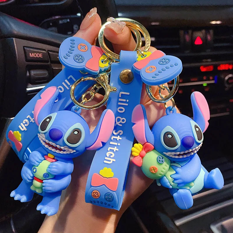 Anime Fashion Keychain Cartoon Stitch Cute Doll PVC Key Chain Kids Keyring Car Ornament Girl Boy Festival New Year Gifts