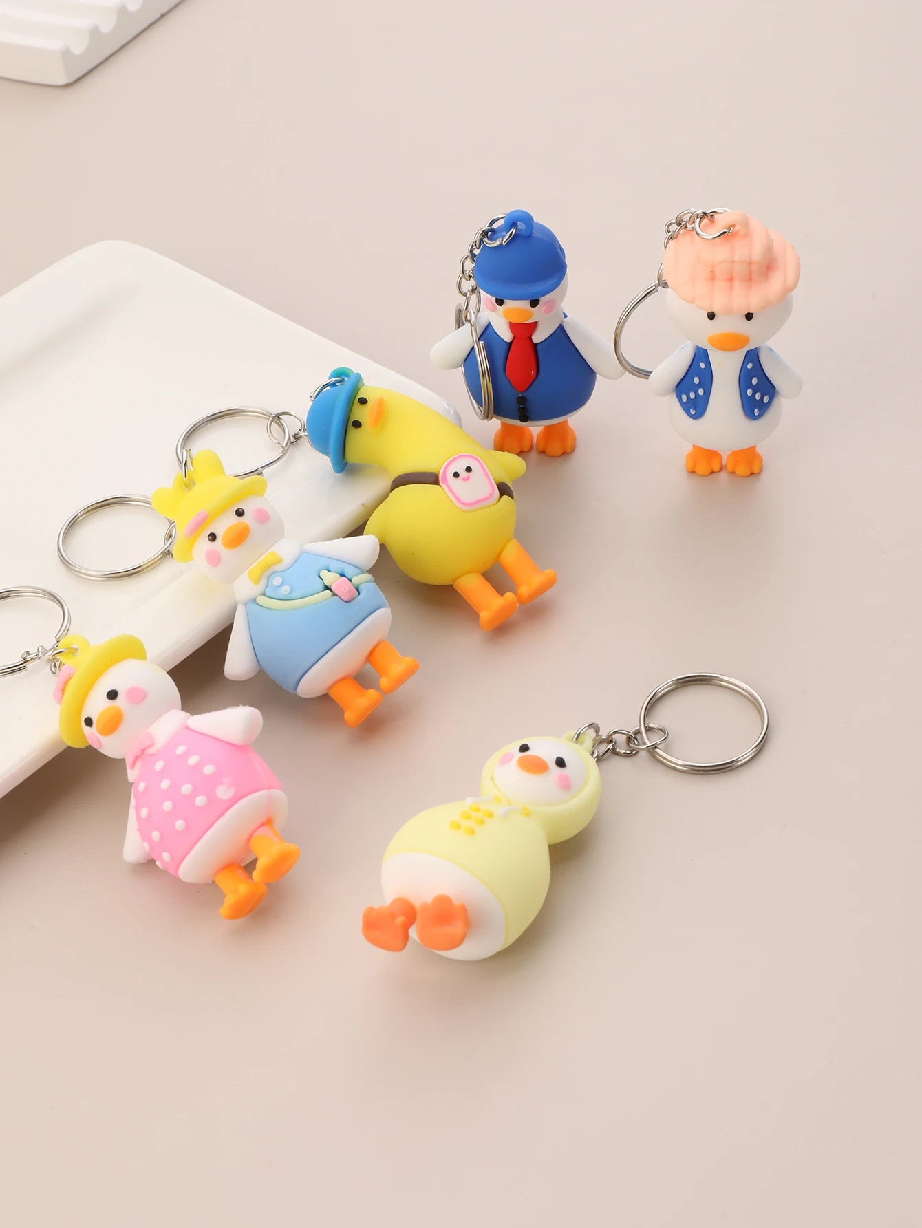 6pcs PVC Duck Keychain Creative Trendy Cute Animal Pendant Bag Key Accessories Key Chain Gifts  Easter
