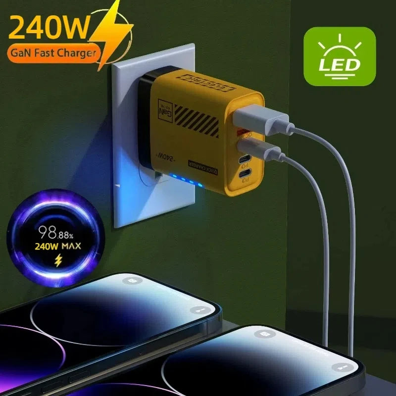 Xiaomi 5 in 1 240W  GaN Fast Charger With LED Light 2USB+3PD Multi Port Phone Charging Head For iPhone 17 16 Pro Huawei Laptop