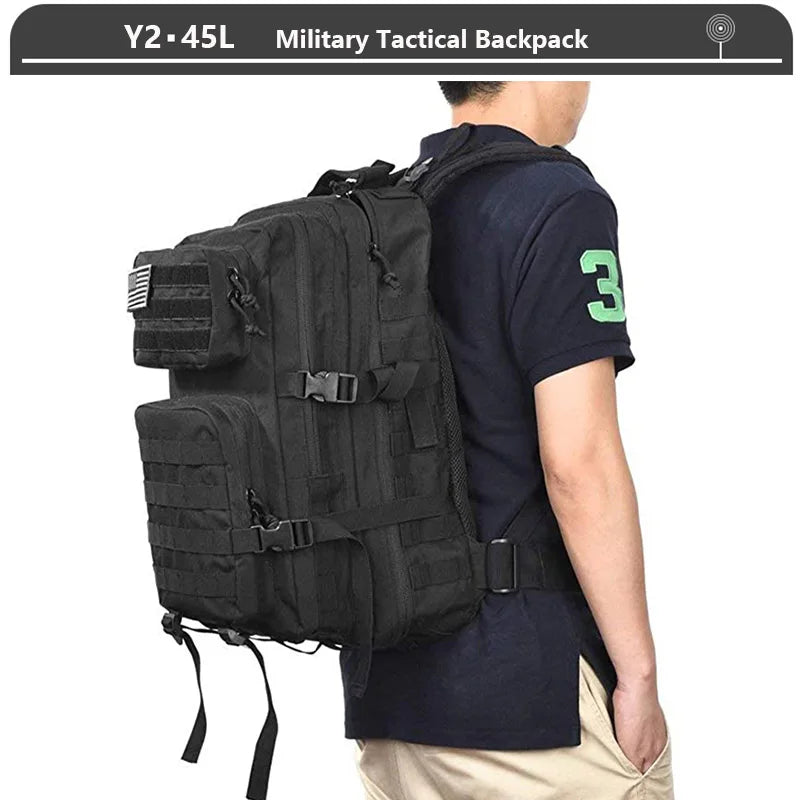 Tactical Backpack 3 Day Assault Pack Molle Bag 38/45L Large Outdoor Waterproof Hiking Camping Travel 600D Rucksack Men Fishing