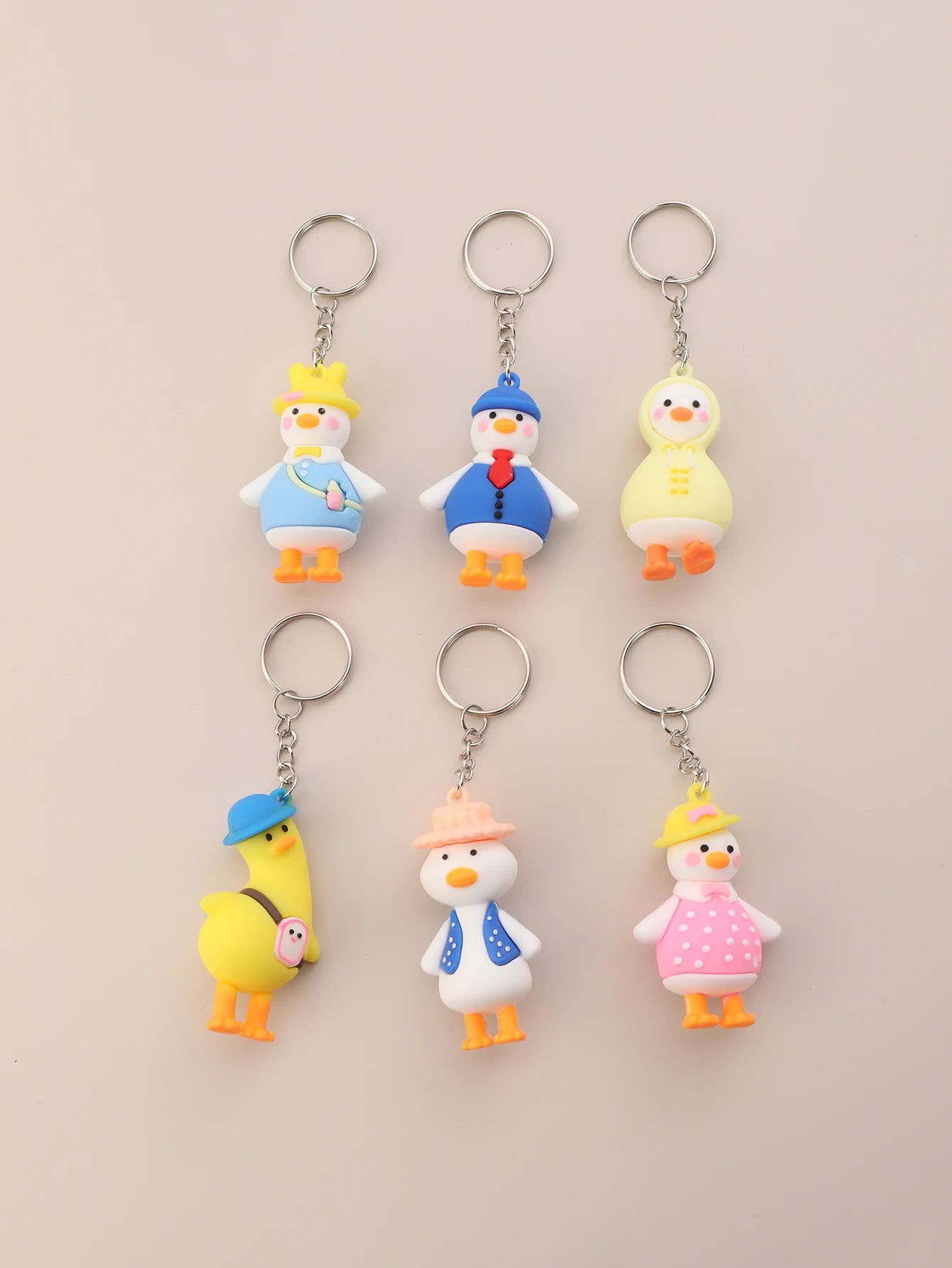 6pcs PVC Duck Keychain Creative Trendy Cute Animal Pendant Bag Key Accessories Key Chain Gifts  Easter