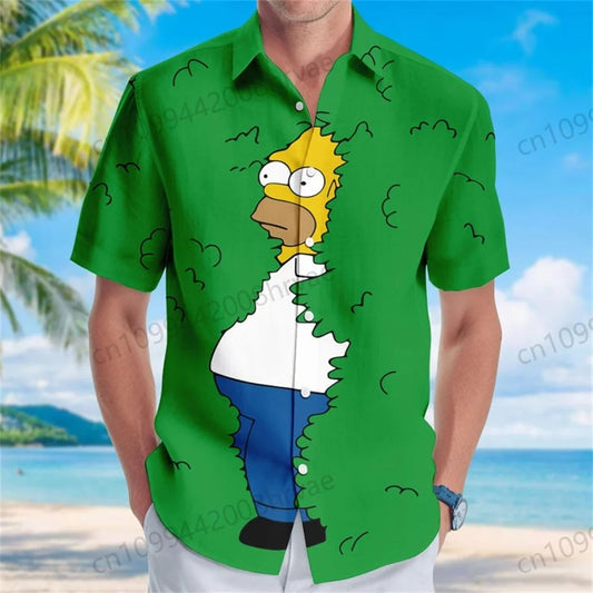 The Simpsons button down shirt, Homer Simpson in the bush shirt, Homer Hawaiian shirt, cartoon shirt for comedy lovers