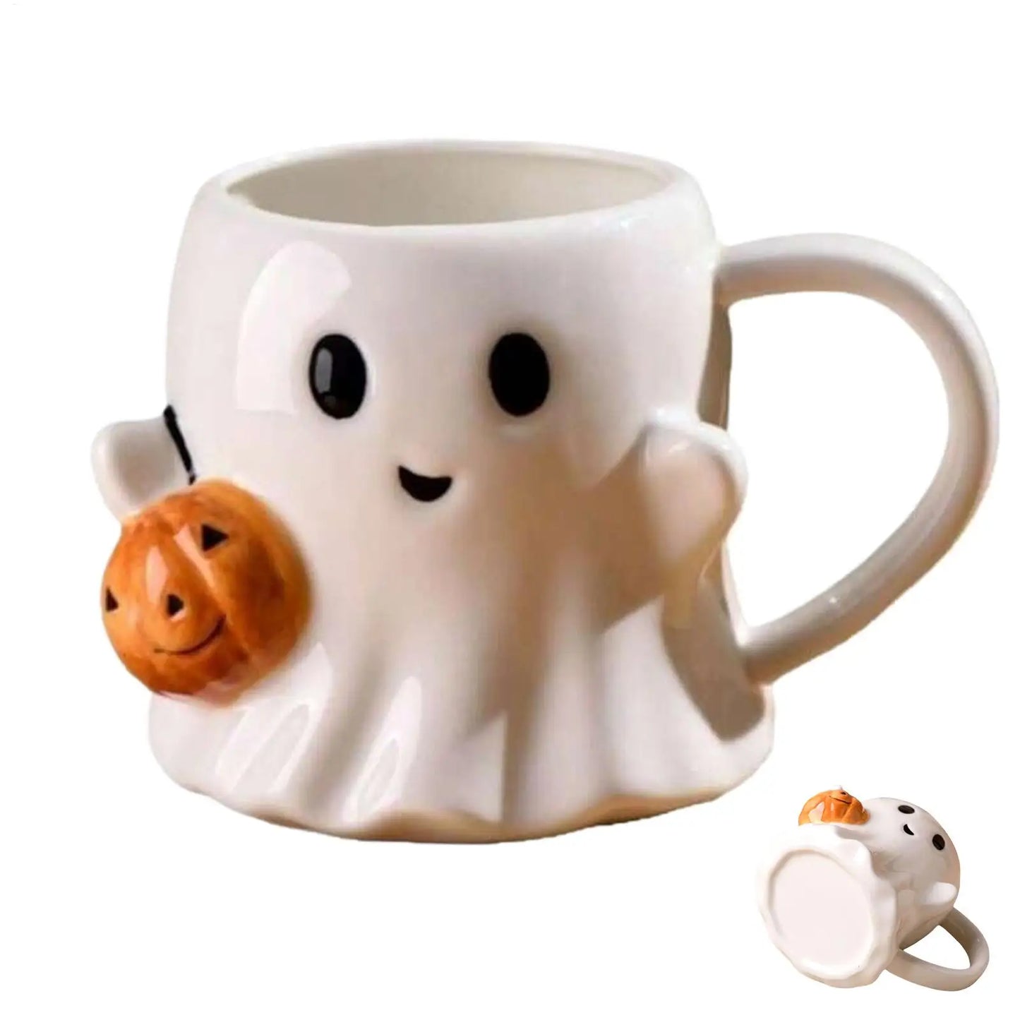 Cute Halloween Pumpkin Ghosts Ceramic Mugs Ceramic Drinking Glass With Handle Halloween Funny White Ghosts Coffee Cup