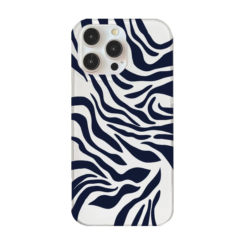 Crystal Transparent White IND Blue Zebra Pattern Phone Case for iPhone 11 12 13 14 15 16 17 Pro Max