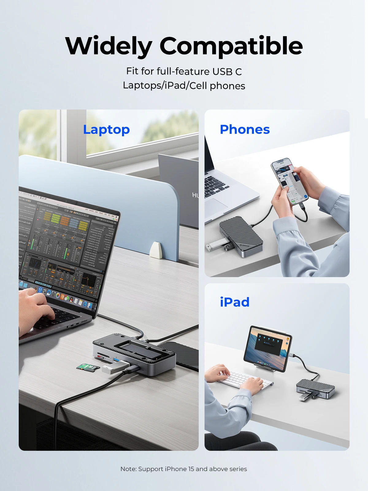 ORICO USB C Display Hub 10Gbps with Cooling Fan M.2 NVMe SATA SSD Enclosure HDMI RJ45 SD/TF Docking Station for Gamers