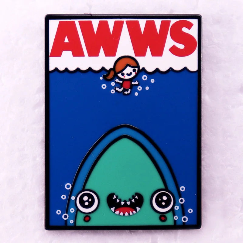 Keep a Positive Mindset pins Rainbow Shark Brooch Horror Movie-Inspired Badge Clothing Bags Jewelry Accessories Gifts for Friend