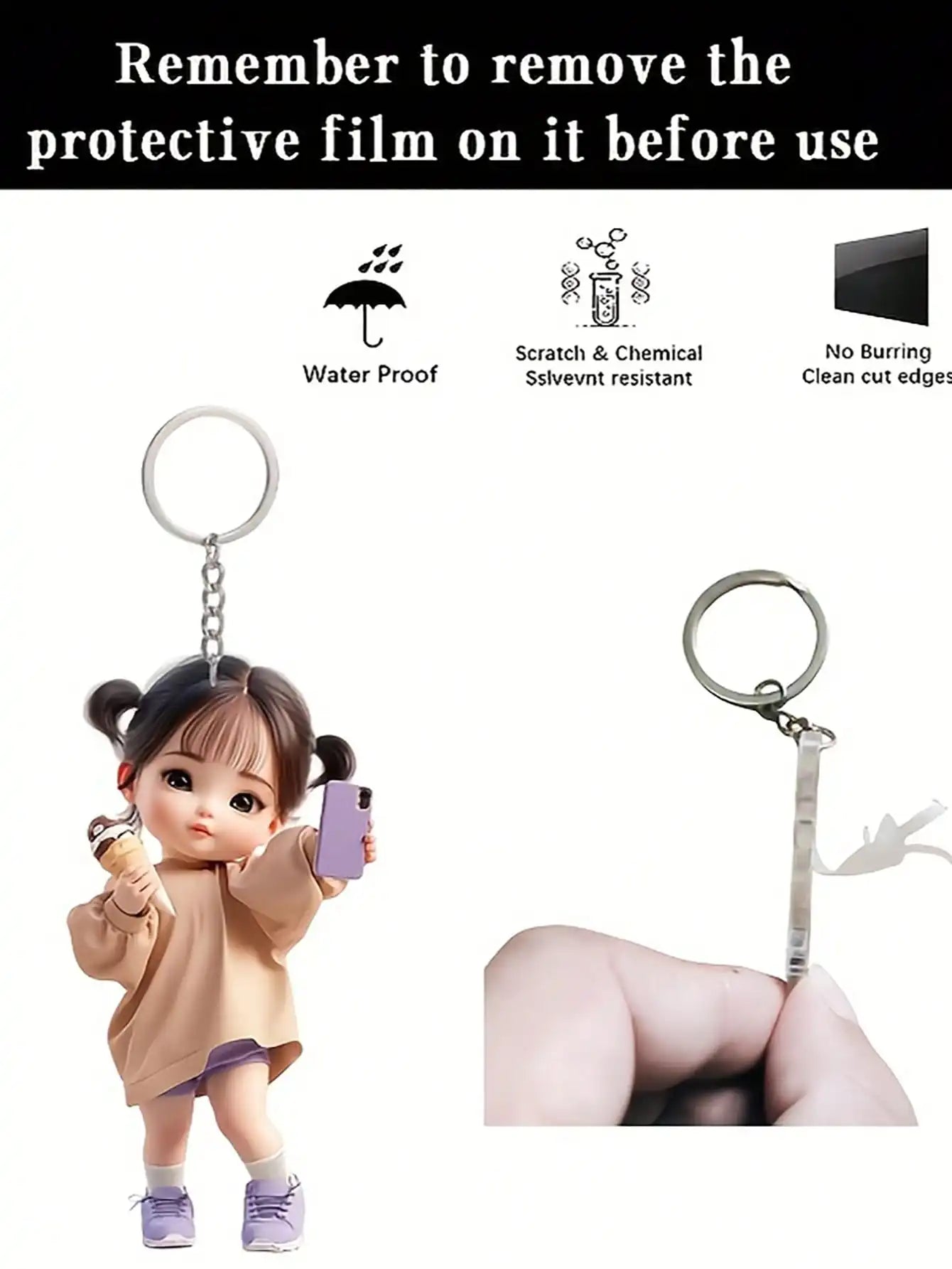 1 cute acrylic girl keychain, 2D flat, holiday gift, backpack accessories, key decoration, car decoration, keychain, pendant