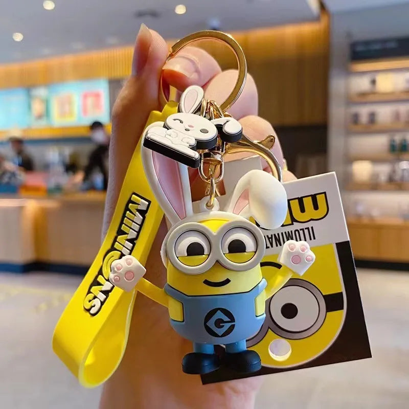 New M-Minions Keychain Animated Banana Villain 3D Keychain PVC Pendant key Rings for Kids Birthday Toy Gift