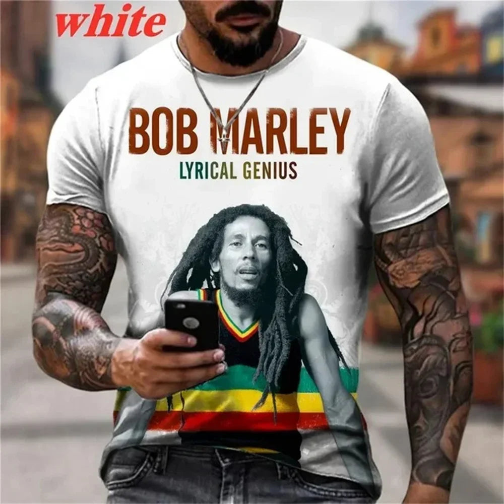 2025 Summer Men's T-shirts Rock Bob Marley 3d Print O-neck Short Sleeve Street Hip-hop Shirt Oversized Tops & Tees Men Clothing