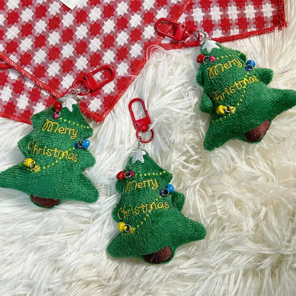 Keychain Pendant Car Key Backpack Decoration Cute Dopamine Little Bell Christmas Tree Plush Fashion Sweet