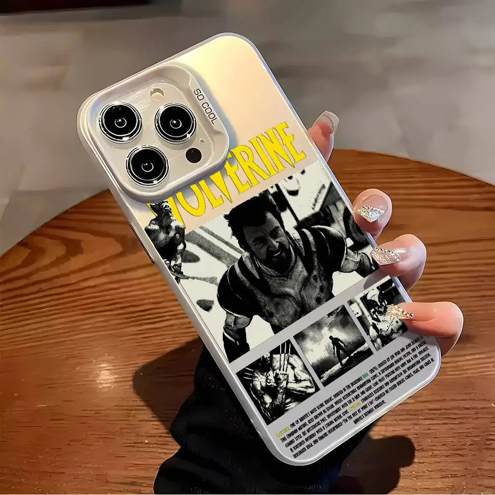 Fashion Wolverine Comic Phone Case For IPhone 16 15 14 13 12 11 Plus Pro Max Multicolor Aurora Laser Shockproof Funda Cover