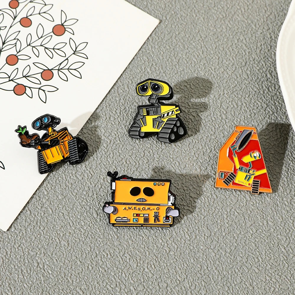 4 Pcs Personality Animation Cartoon Walle Brooch Cute Robot Enamel Pin Metal Badge Jewelry Backpack Clothes Accessories Gift