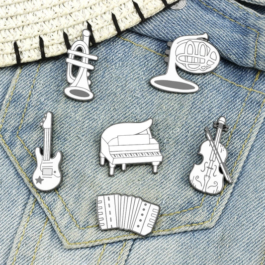 Cool Violin Enamel Pins Elegant Piano Accordion Bass Instrument Brooches Musician Shirt Lapel Pin Badges Jewelry for Music Lover