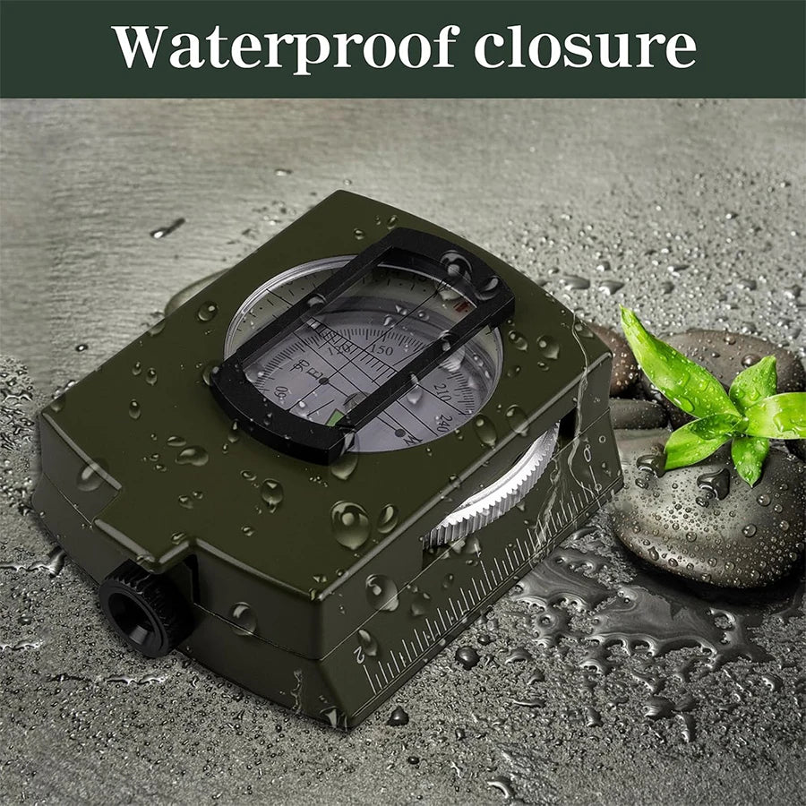 Tactical Survival Compass - Waterproof & Shockproof with Sighting Function, Carabiner & Pouch for Military Hiking Navigation