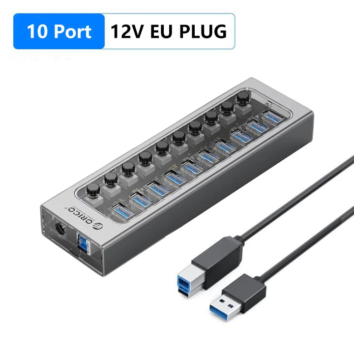 ORICO USB HUB USB 3.0 Hub Multi USB Splitter with QC Fast Charger 7/10/16 Port Multiple Expander USB 3.0 Hub with Switch for PC