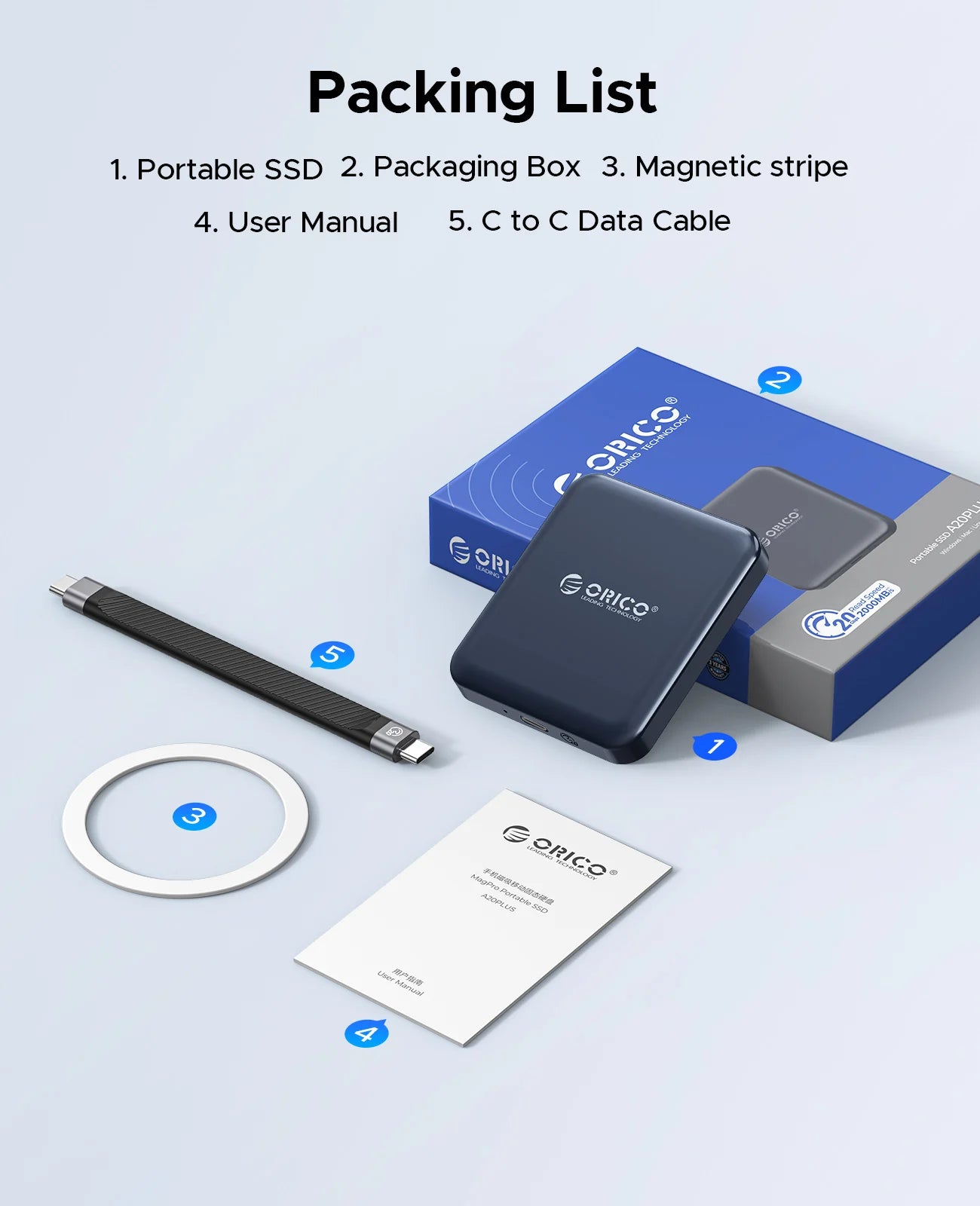 ORICO 1TB Magnetic External SSD, 4K ProRes HDR Record and Store, 2000MB/s Stable Transmission and Storage, Portable Solid State