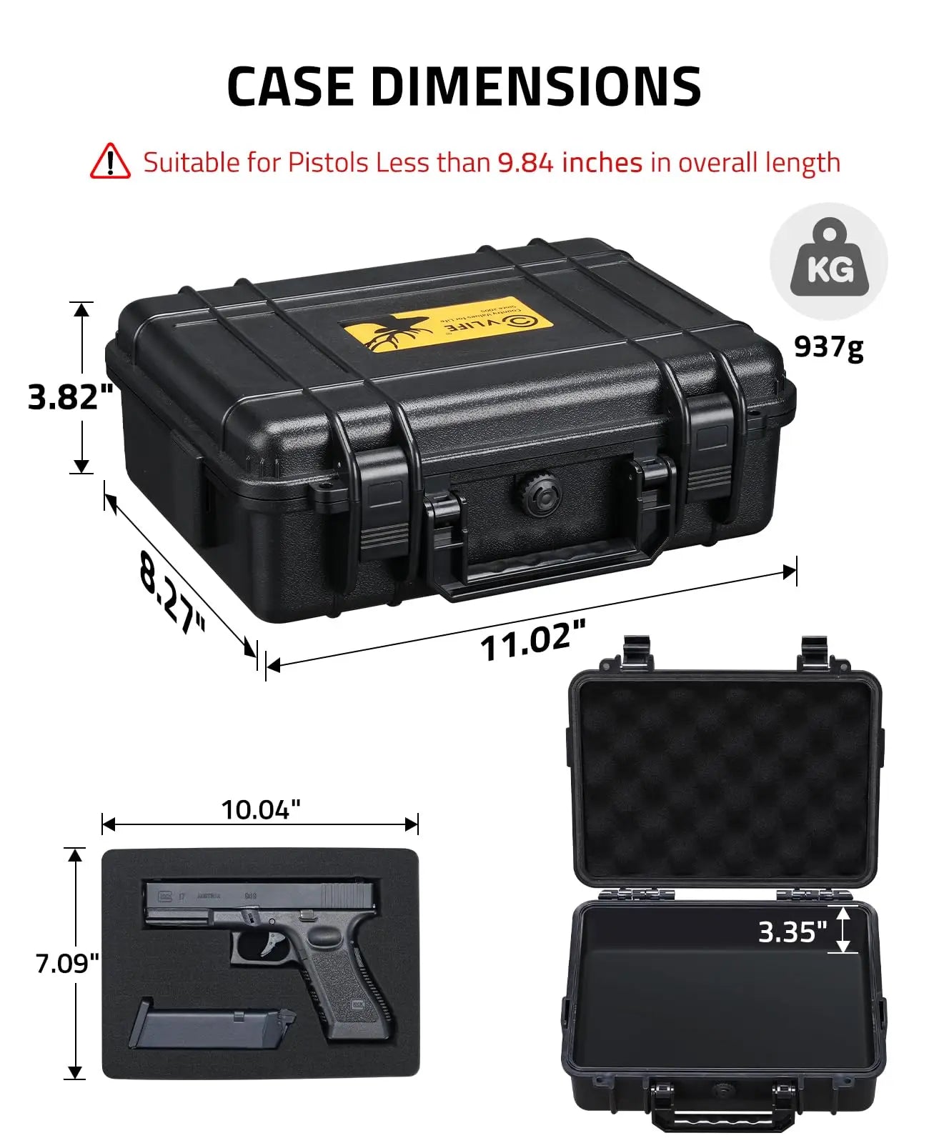 CVLIFE Gun Case Handgun Cases Hard Shell Case with Customizable Pre-cut Foam Insert Waterproof Handgun Box for Travel Outdoor
