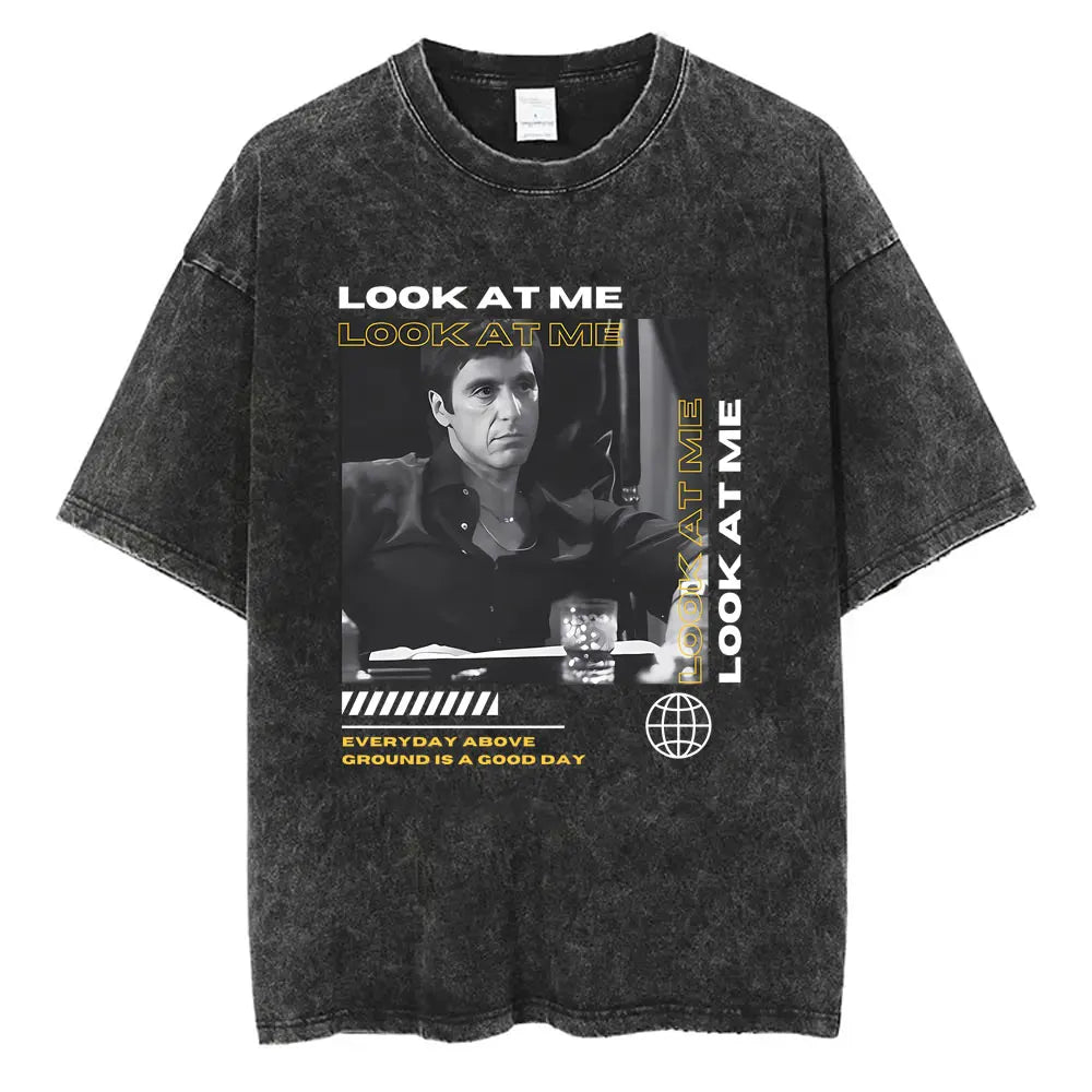90s Classic Gangsters Movie Scarface Print T-shirts Tony Montana Al Pacino Vintage Washed Cotton Tshirt Men Women Rock T Shirts