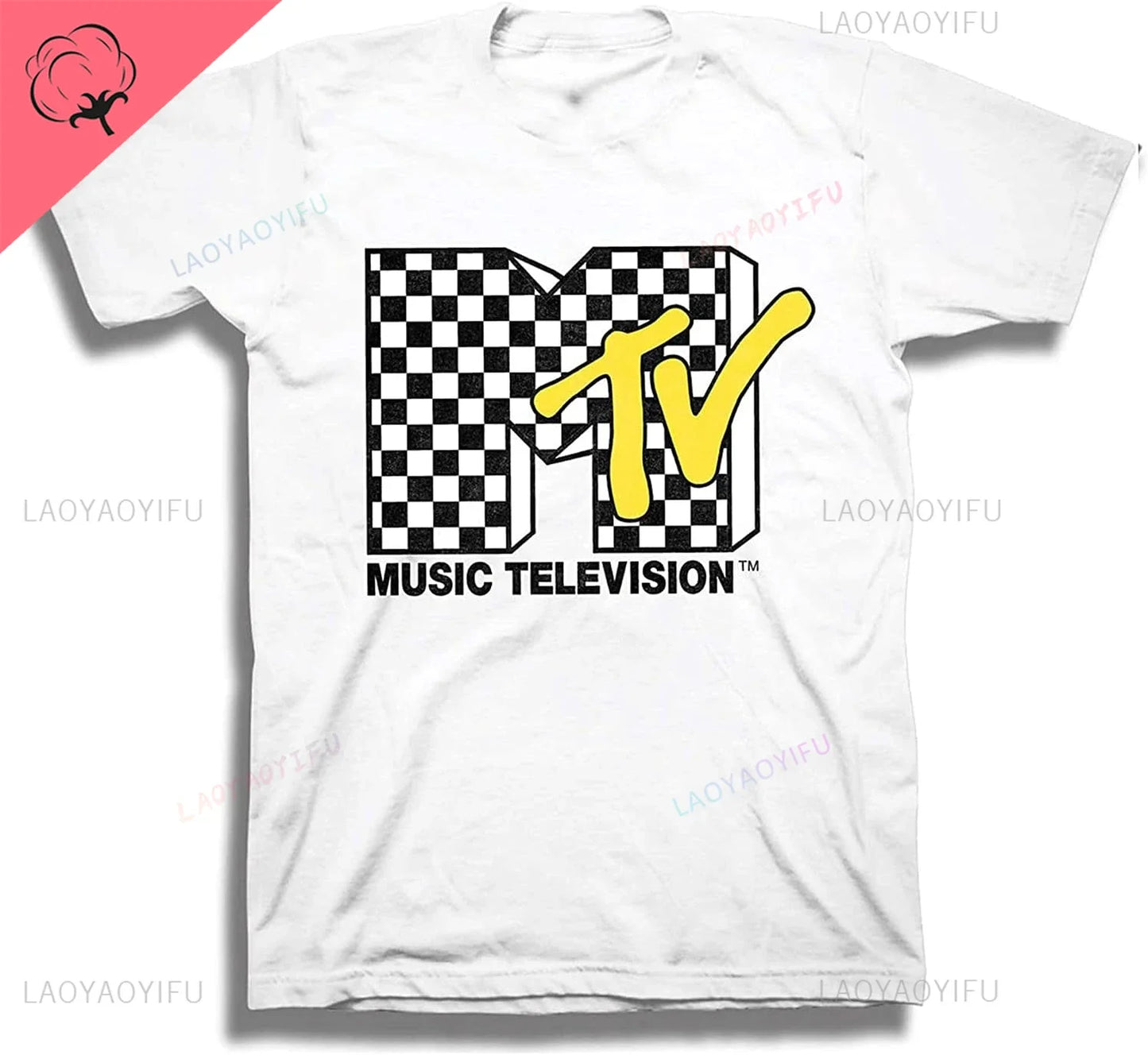 MTV Mens Shirt with Checkerboard  #TBT 1980's 1990'S Clothing  I Want My Music Television TShirt Men Print Streetwear