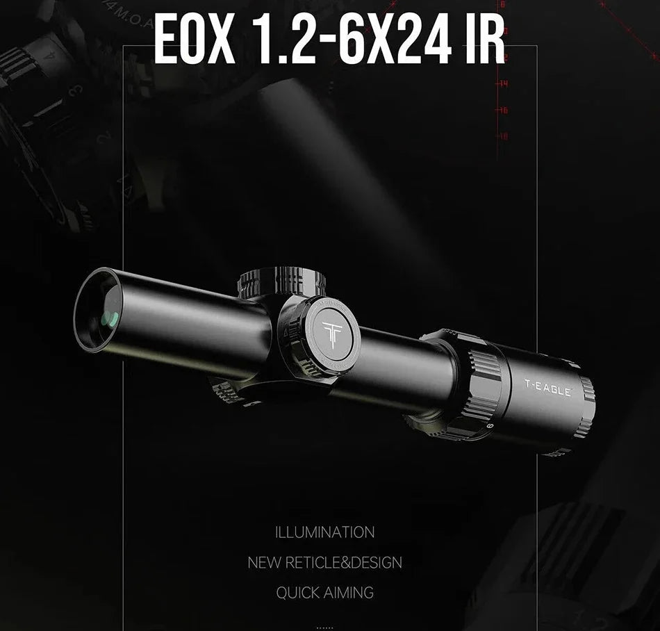 T-EAGLE EOX 1.2-6X24 IR Tactical Riflescope Hunting Spotting Rifle Scope Optical Collimator Air Gun Airsoft PCP Sight