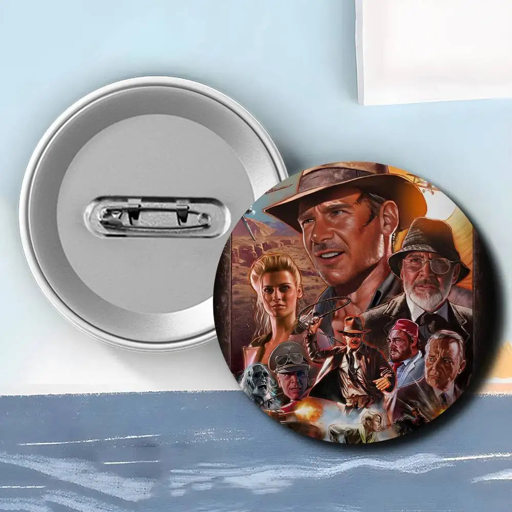 Classic Movie I-Indiana J-Jones Badges Round Exquisite Badge Brooches Creative Pins For Clothes Hat Backpack Gift Accessories