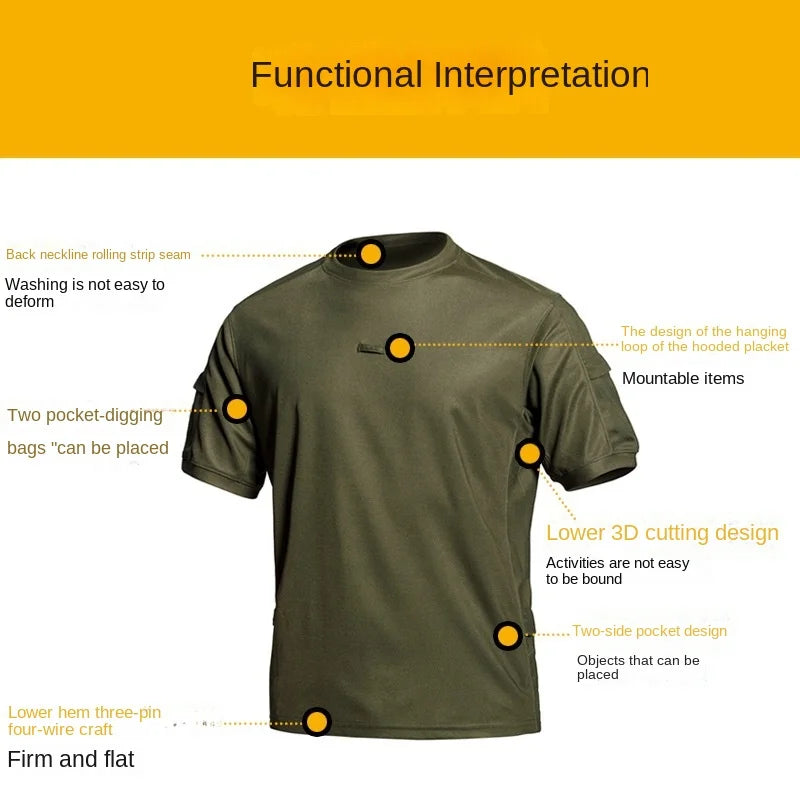 Men's Army Tactical T-shirt Military Training Quick-drying Breathable Short Sleeves Summer Beach Sun Protection Casual T-shirt