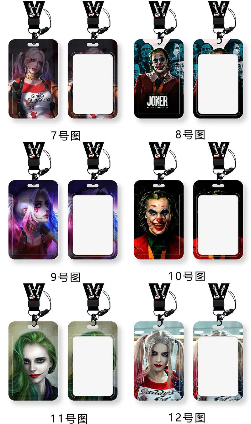 DC Joker Harley Quinn Anime Movie Periphery Student Campus Card Cover Creative Cartoon Lanyard Work Card Protective Cover Gifts