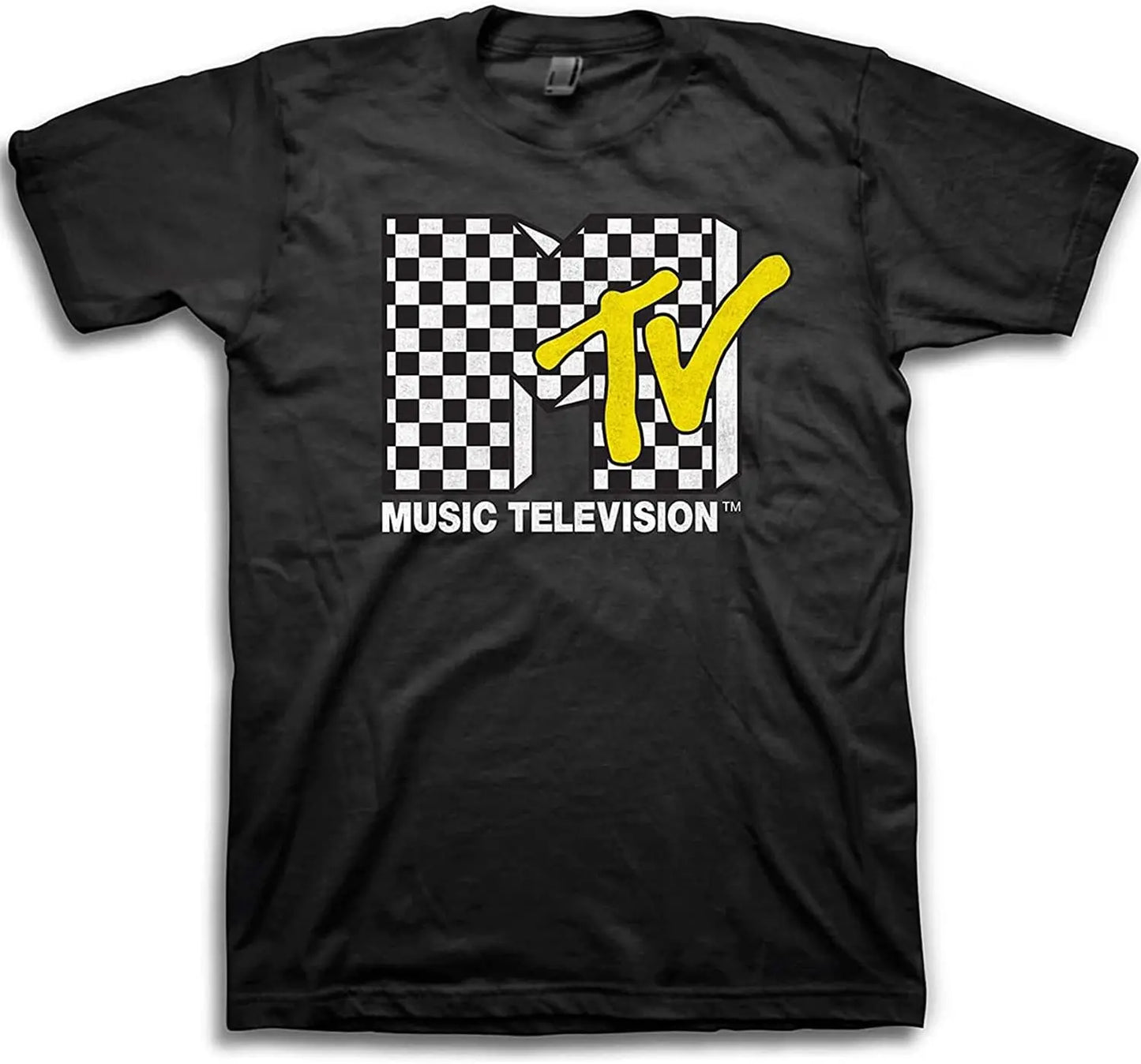 MTV Mens Shirt with Checkerboard  #TBT 1980's 1990'S Clothing  I Want My Music Television TShirt Men Print Streetwear