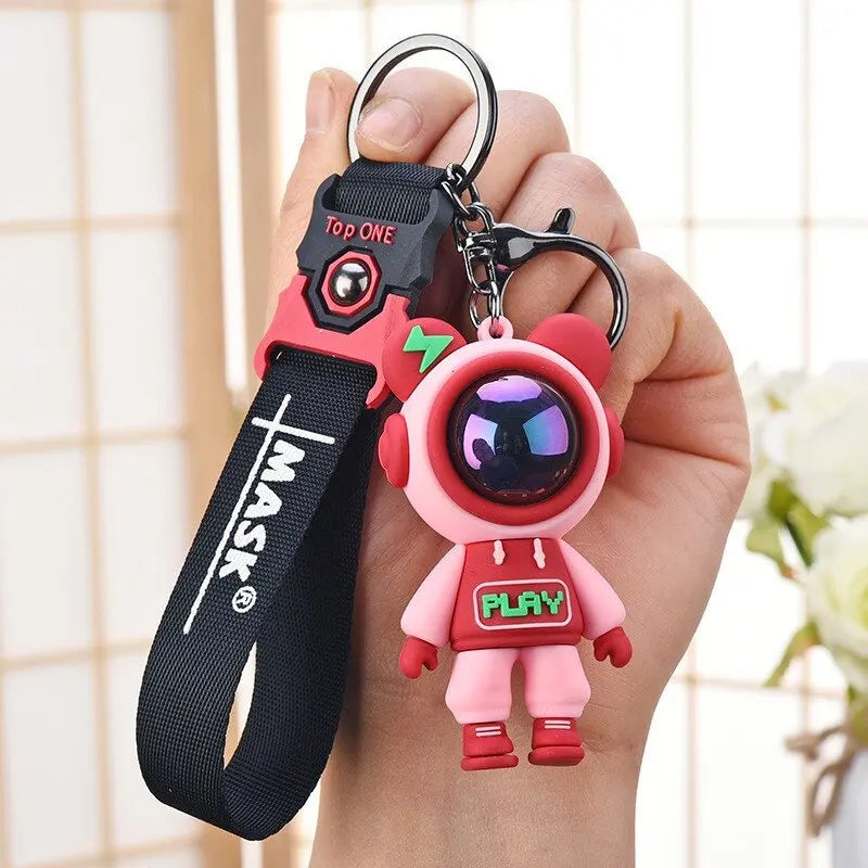 PVC Astronaut Bears Key Chains Fashion Cute Animal Keyring Holder for Daily Car Jewelry Laser Accessories Gift Wholesale