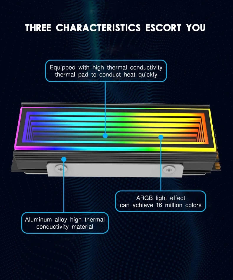 5V/3Pin ARGB AURA Sync Computer 2280 SSD M2 Radiator Aluminum PC RGB M.2 Nvme Cooler Heatsink Solid State Drive Heat Sink Cooler