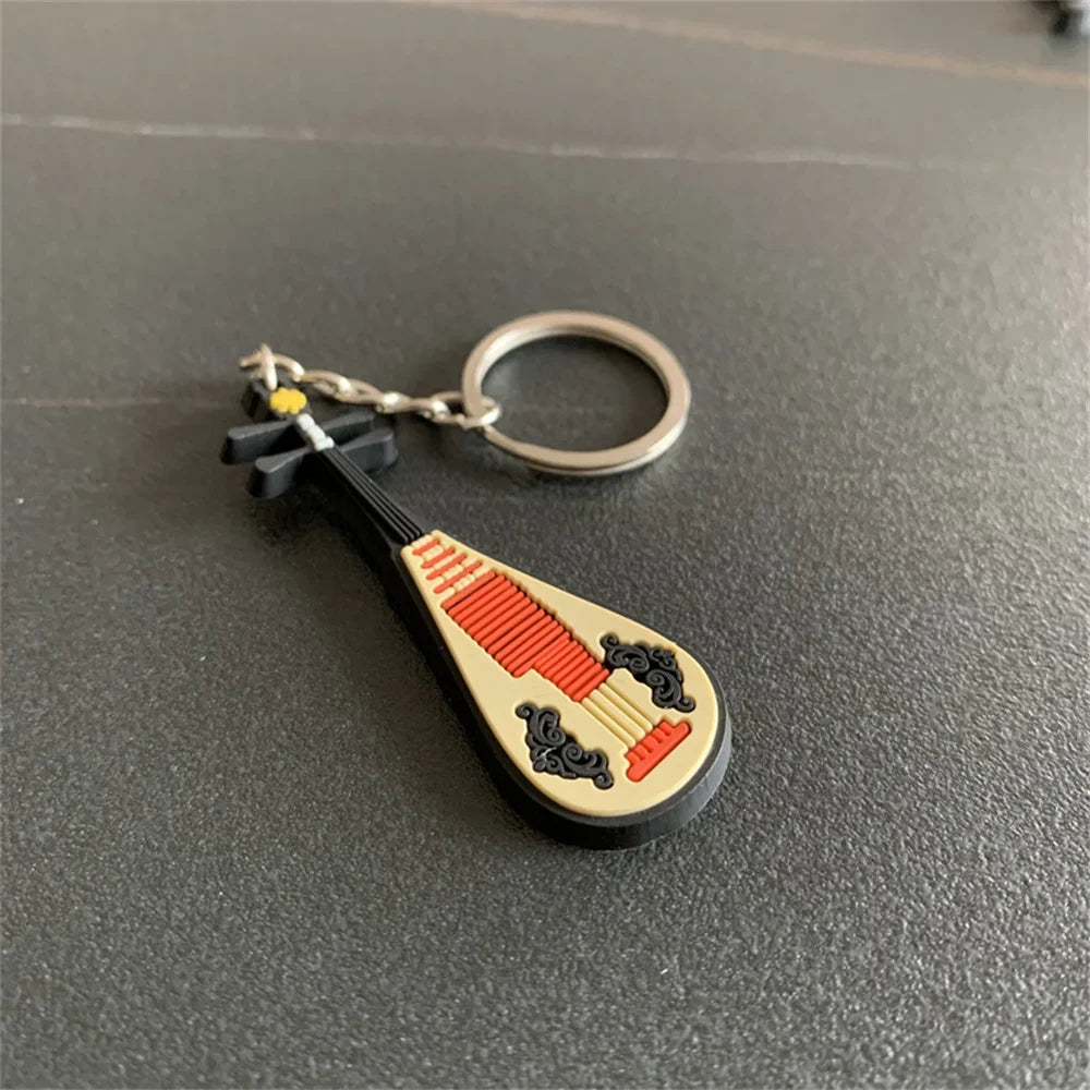 Cute Guitar Violin Piano Saxophone Keychains PVC Soft Rubber Cartoon Musical Instrument Keyring Car Backpack Pendant Accessories