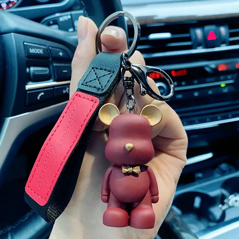 New Simple Fashion Cute PVC Bow Tie Bear Keychain Kawaii Cartoon Animal Keychain Cute Bag Pendant Keychain Car Key Ring Charm
