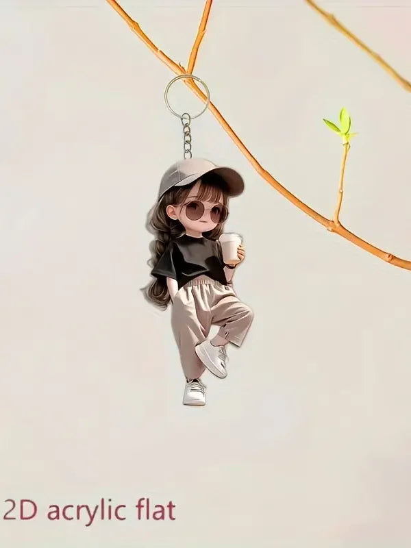 1 cute acrylic girl keychain, 2D flat, holiday gift, backpack accessories, key decoration, car decoration, keychain, pendant