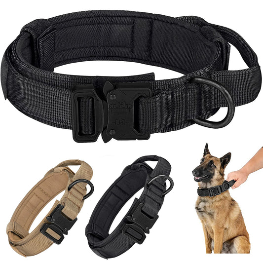 Tactical Dog Collar, Adjustable Military Training Nylon Dog Collar with Control Handle and Heavy Metal Buckle for Medium and Lar