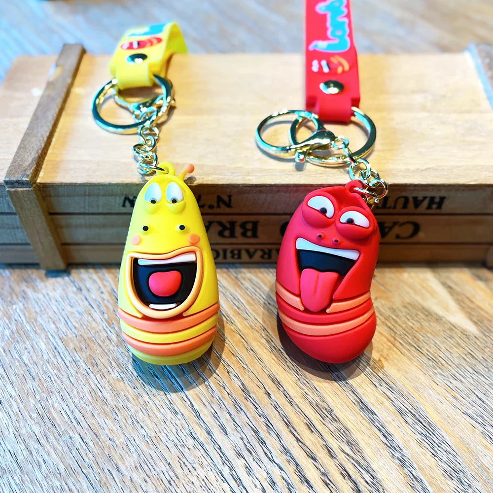 Cute and Funny Larva Pvc Keychain Student Backpack Pendant Red Cartoon Figurine Keychain Stationery Bag Accessory Childrens Toy