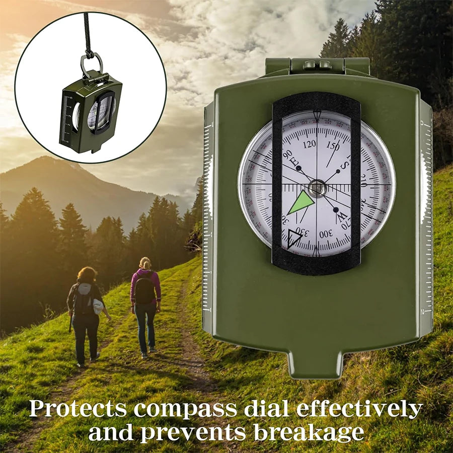 Tactical Survival Compass - Waterproof & Shockproof with Sighting Function, Carabiner & Pouch for Military Hiking Navigation