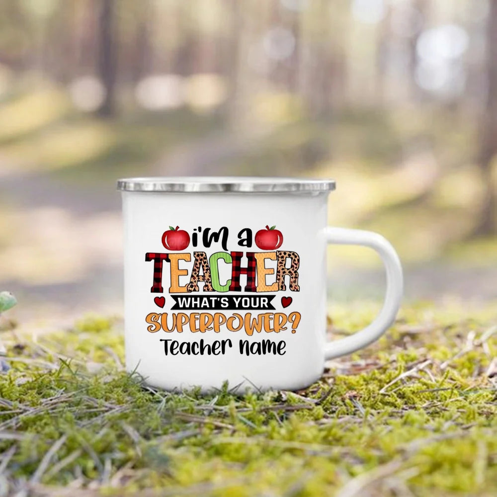 Personlised Mug Creative Coffee Cups Teacher Life Drinks Water Enamel Cup Handle Drinkware Teacher's Day Thanks Gift for Teacher