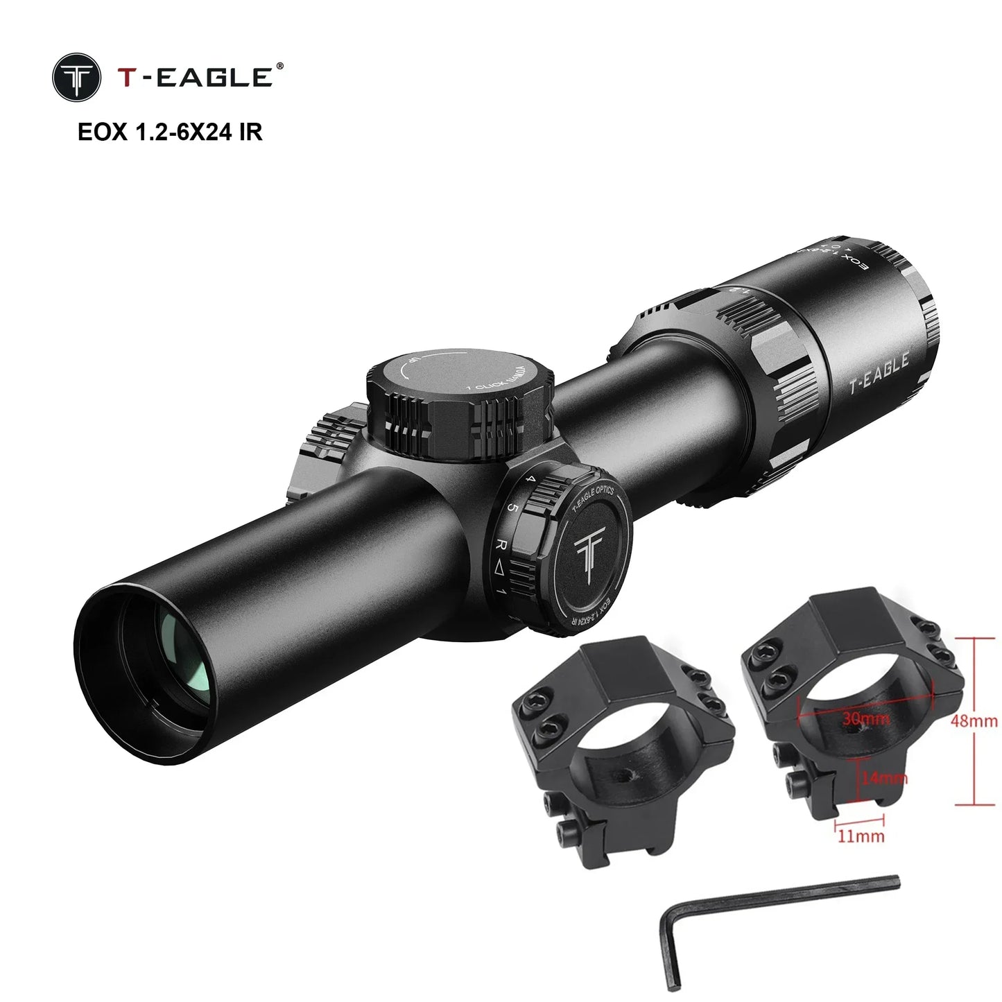 T-EAGLE EOX 1.2-6X24 IR Tactical Riflescope Hunting Spotting Rifle Scope Optical Collimator Air Gun Airsoft PCP Sight