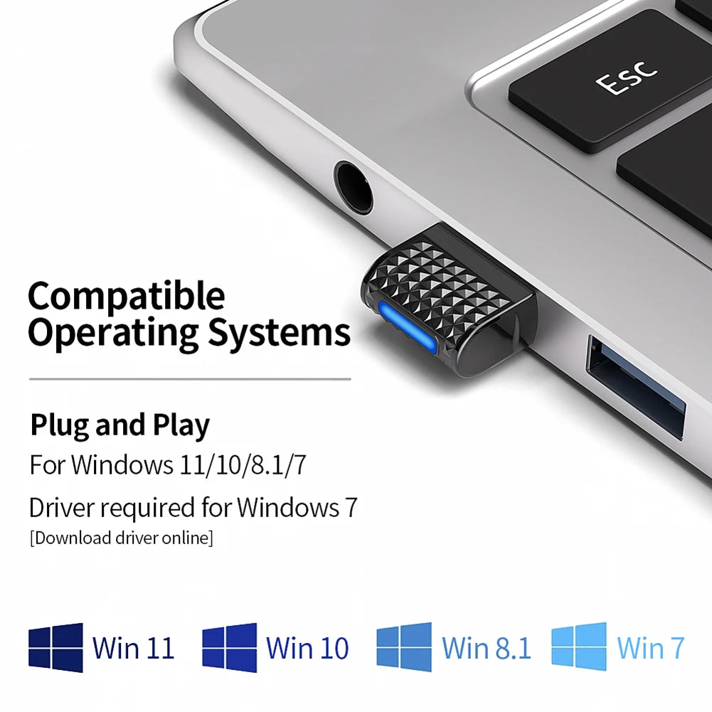 BT 5.4 Adapter USB BT 5.3 Dongle Plug and Play Wireless BT Transmitter Receiver for PC Mouse Keyboard Headphones Speakers