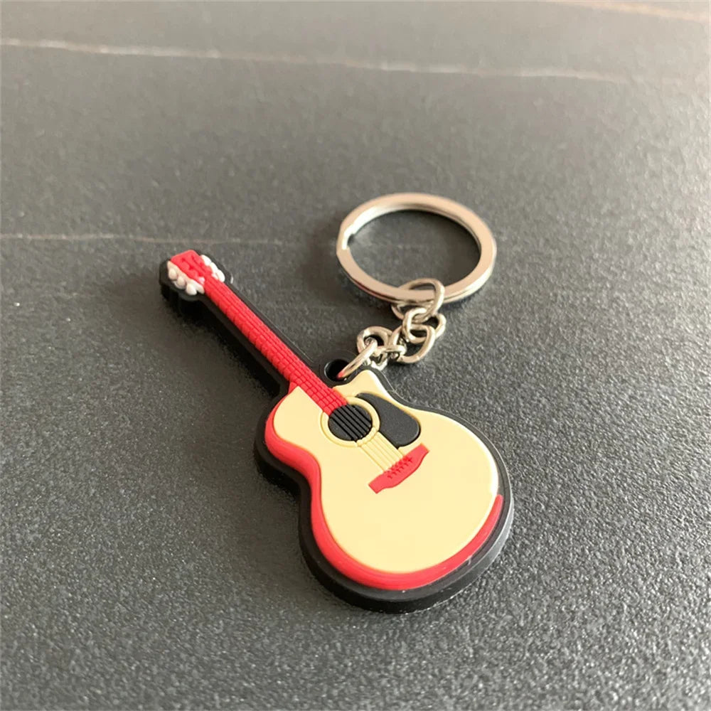 Cute Guitar Violin Piano Saxophone Keychains PVC Soft Rubber Cartoon Musical Instrument Keyring Car Backpack Pendant Accessories