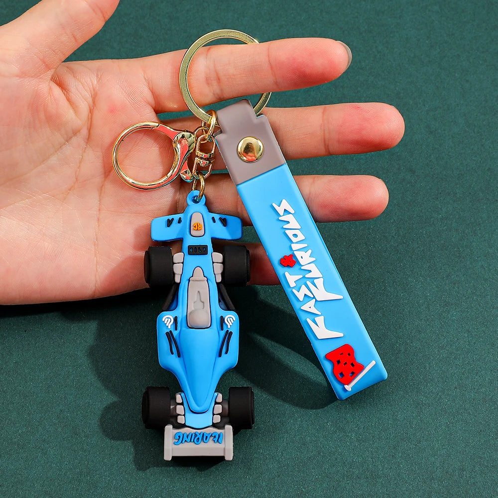 Formula Racing Car PVC Keychain, F1 Style Keychain Soft Rubber Key Ring, Motorsport Keychain for Men Women Racing Enthusiasts