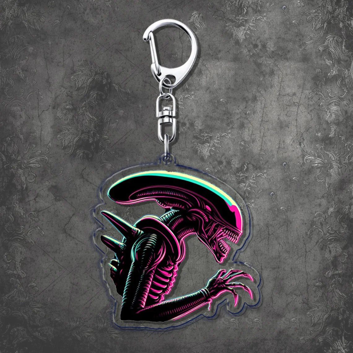 Horror Scary Classic Movie Keychain Key Chain Ring for Bag Xenomorph Sci Fi Keyring Jewelry Gamer Fans Gaming Gift