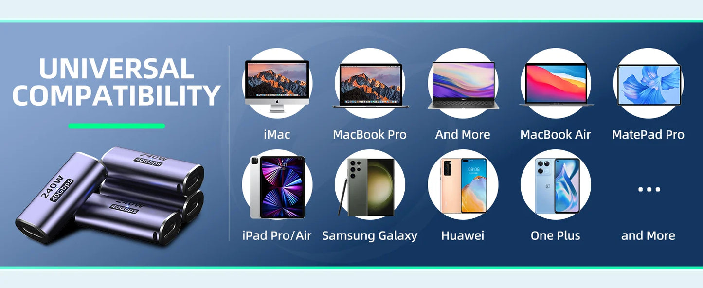 USB C Female to Female Adapter with PD 240W 40Gbps 8K 60hz Video Compatible for Thunderbolt 4/3, MacBook Pro/Air,iPad, USB-C HUB