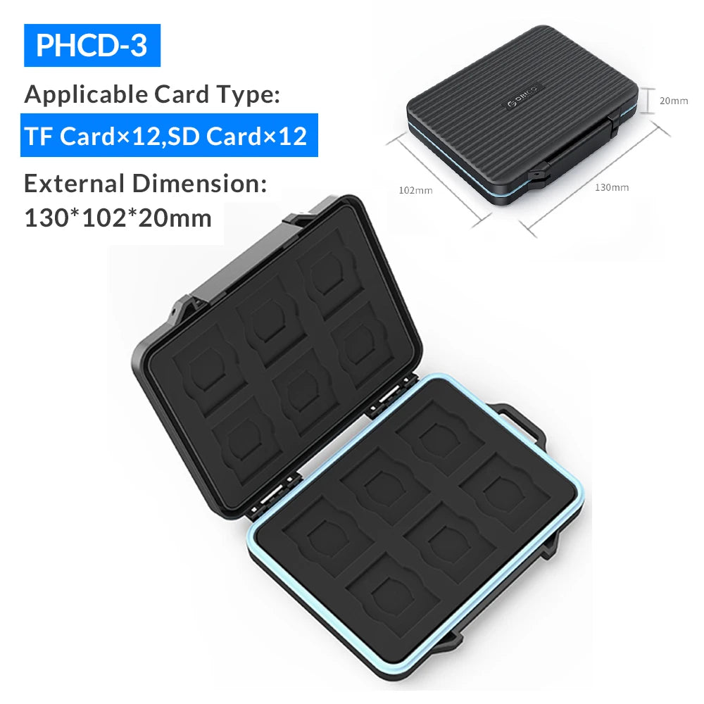 ORICO SD Memory Card Storage Case Micro SD Card Storage Holder Case Waterproof Soft Lining for HDD/CF/SD Card Holder Organizer