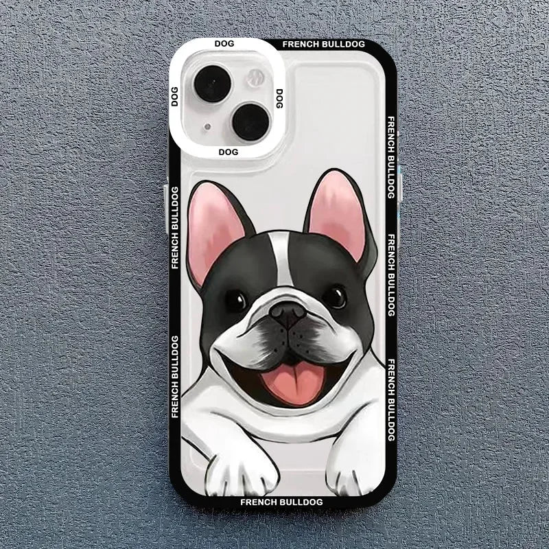 Cute Pug Dog French Bulldog Phone Case For iPhone 14 Pro MAX 15 11 13 12 XS X 16 XR 7 8Plus Kawaii Clear Shockproof Lover Cover